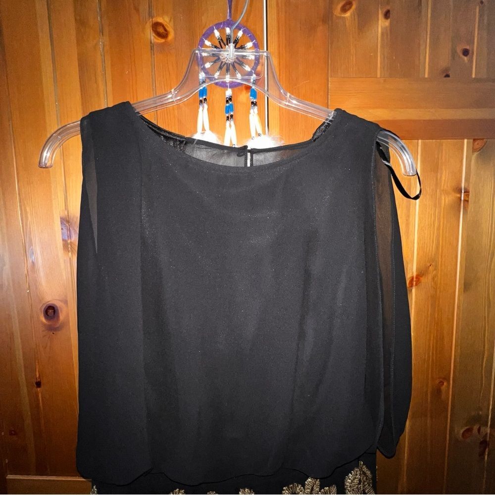 BETSY & ADAM Black Chiffon Gold Sequin Cocktail Dress – Size 10 - Picture 4 of 7